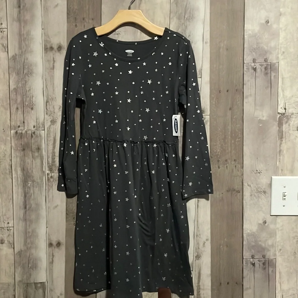 Old Navy charcoal gray silver metallic skater dress girls size large 10/12 NEW